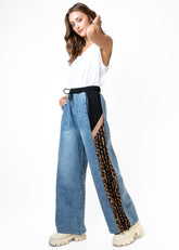 Athleisure Striped Denim + Leopard Pant