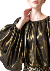 Balloon Sleeve Metallic Blouse