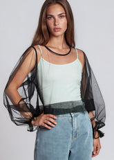 Balloon Sleeve Sheer Tulle Blouse