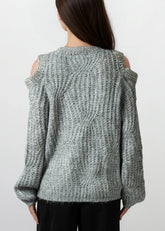 Bedazzled Cold Shoulder Faux Fur Sweater