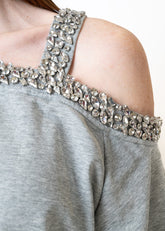 Bedazzled Cold Shoulder Sweatshirt