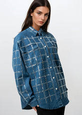 Bejeweled Grid Denim Button Up