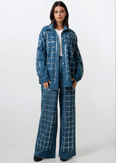 Bejeweled Grid Denim Pants