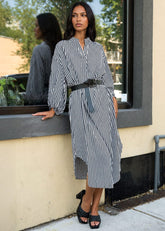 Belted Balloon Sleeve Shirt Dress