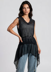 Belted Crochet Knit Sleeveless Tunic