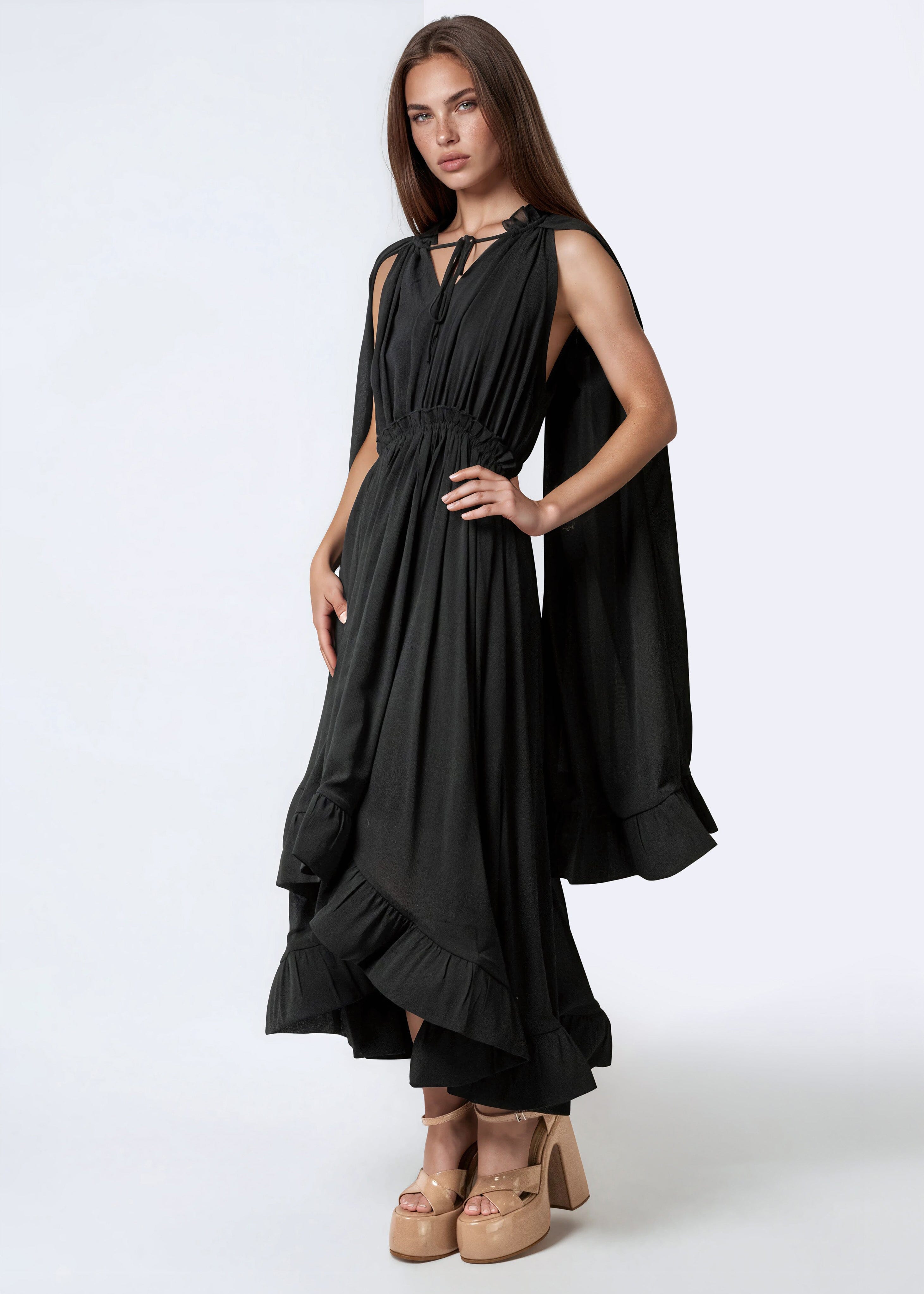 Boho Tie Neck Ruffle Midi Dress | Kate Hewko Canada Boho Tie Neck Ruffle Midi Dress | Kate Hewko Canada
