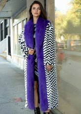 Bold Stripe Faux Fur Coat