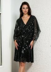 Cinched Sequin Batwing Mini Dress