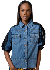 Cinched Sleeve Denim Jacket