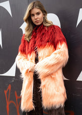 Color Block Mongolian Faux Fur Coat