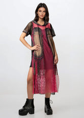 Contrast Fishnet Hoodie Dress