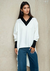 Contrast Trimmed High Low Tunic