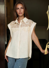 Crochet Lace Button Up Blouse
