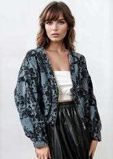 Cropped Floral Denim Jacket