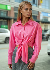 Cropped Front Tie Dress Shirt
