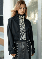 Cropped Pearl Embellished Utility Jacket