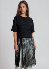 Crystal Stud Lace Hem Tee