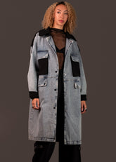 Denim Color Block Button Up Trench Outerwear Kate Hewko 