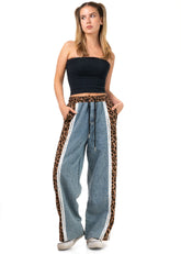 Denim + Leopard Print Athleisure Pant