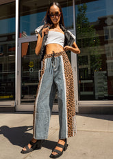 Denim + Leopard Print Athleisure Pant