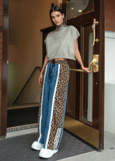 Denim + Leopard Print Athleisure Pant