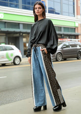 Denim + Leopard Print Athleisure Pant