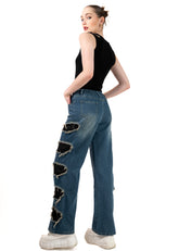 Distressed Cut Out Denim Pant Pants Kate Hewko 