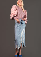 Distressed Denim Maxi Skirt Skirts Kate Hewko 