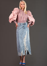 Distressed Denim Maxi Skirt Skirts Kate Hewko Light Denim S 