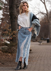 Distressed Denim Midi Skirt Skirts Kate Hewko 