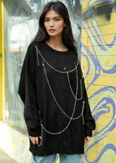 Draped Chain Knit Sweater