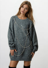 Draped Chain Knit Sweater