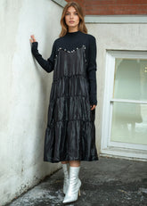 Embellished Contrast Tiered Dress