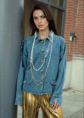 Embellished Denim Bow Jacket