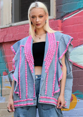 Embellished Ruffle Denim Vest Vests Kate Hewko 