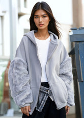 Faux Fur Sleeve Zip Hoodie