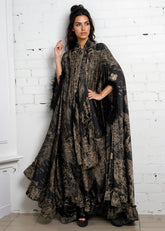 Feather Cuff Cape Maxi Dress