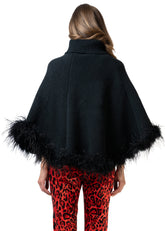 Feather Trim Poncho Sweater