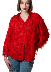 Faux Feathered Button Up Blouse