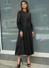 Floral Lace Pleated Maxi Dress