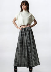Foldover Waist Plaid Trouser