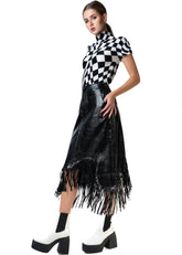 Fringe Trim Snakeskin Skirt