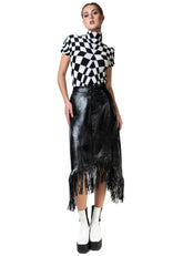 Fringe Trim Snakeskin Skirt