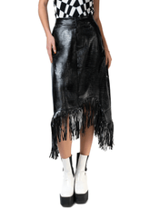 Fringe Trim Snakeskin Skirt