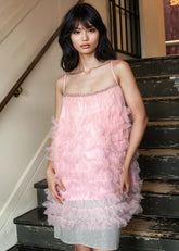 Gem Embellished Tiered Tulle Tank