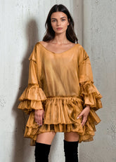 Gold Metallic Ruffle Tunic