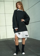 Heathered Knit Balloon Sleeve Sweater