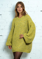 Heathered Knit Balloon Sleeve Sweater