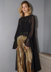 High Low Bell Sleeve Sheer Blouse