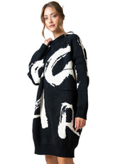 Hooded Graffiti Knit Sweater